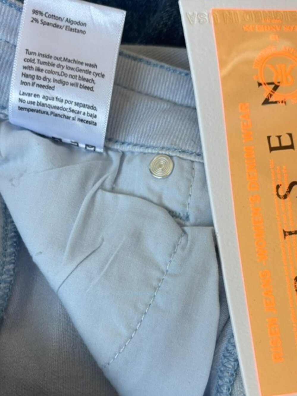 Risen High Rise Distressed Detail Shorts in Ice Blue - Picture 5 of 5